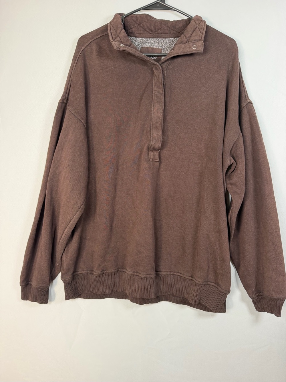 Aerie Women’s S/P Brown Oversized Snap Neck Pullover Sweatshirt Fleece Lined - Picture 3 of 10